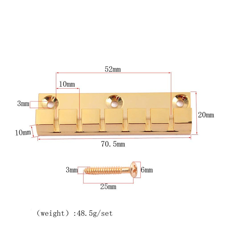 Alnicov 6 Strings Metal Fixed Hardtail Saddle Bridge for Electric Guitar Gold