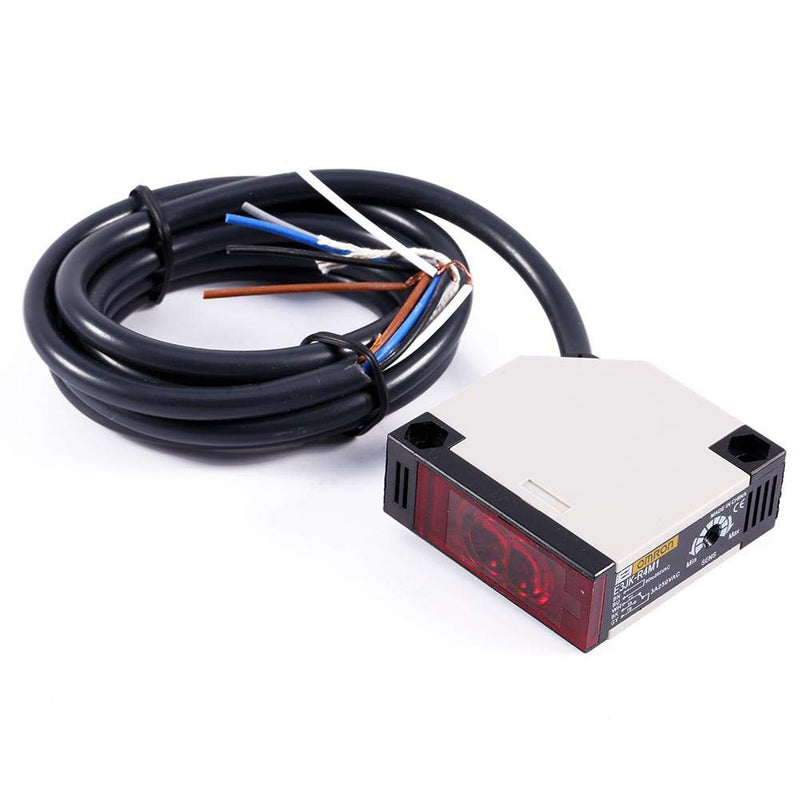 AC 90-250VAC 3A Photoelectric Switch Sensor E3JK-R4M1 Reflective Proximity Switch Specular Reflection Indoor Wall Mounted with Reflector Panel 1.5M Cable Induction Distance 4M