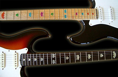 Inlaystickers Fret Markers for Guitars & Bass - Space Invaders - Multi-Coloured F-034SI-CL