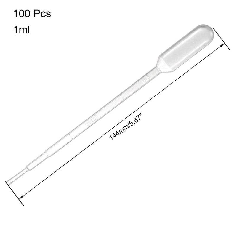 uxcell 100 Pcs Plastic Disposable Pipettes 1ml, Clear Graduated Transfer Pasteur Pipettes, 144mm Length, Liquid Dropper for Lab