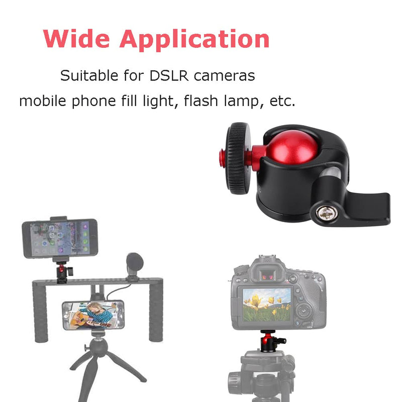 Tripod Head, Mini Ball Head Camera Mount, Aluminum Alloy Metal Ball Head, 360 Degree Camera Mount, 1/4" Screw Mount for DSLR Camera Fill Light