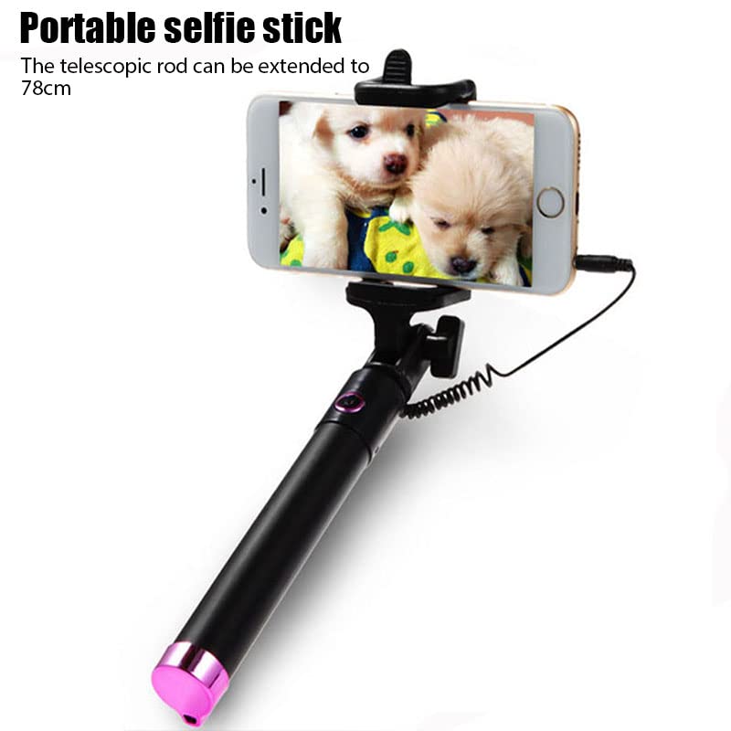 VizGiz 2 Pack Monopod Selfie Stick 3.5mm Port Cable Wired Control Phone Camera Telescopic Pole Video Switch Portable Stand for iOS Android Smartphone iPhone 6 5S Galaxy S7 Note 8 7 S6