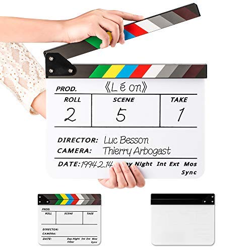 Sedremm Dry Erase Director's Film Movie Clapperboard Slate for Film TV MovieCut Action Scene (10x12in/24.5x30cm),Black Black Clapboard and White/Black Stick