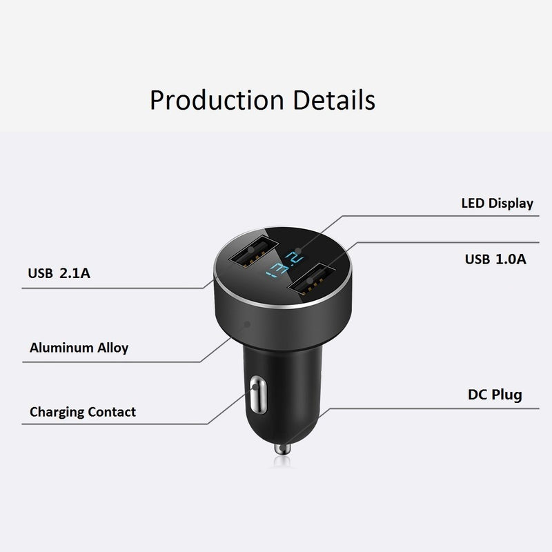 Dual USB Car Charger,Cigarette Lighter Voltage Meter,Compatible with Apple iPhone,iPad,Samsung Galaxy,LG,Google Nexus,Other USB Charging Devices, Black