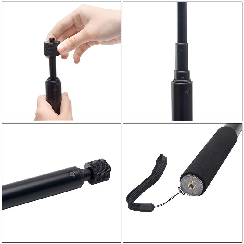 MOVKZACV Aluminum Alloy Microphone Telescopic Extension Rod 3/8inch Connector Microphone Extension Boom Interview Pole 35.5cm-150cm Black
