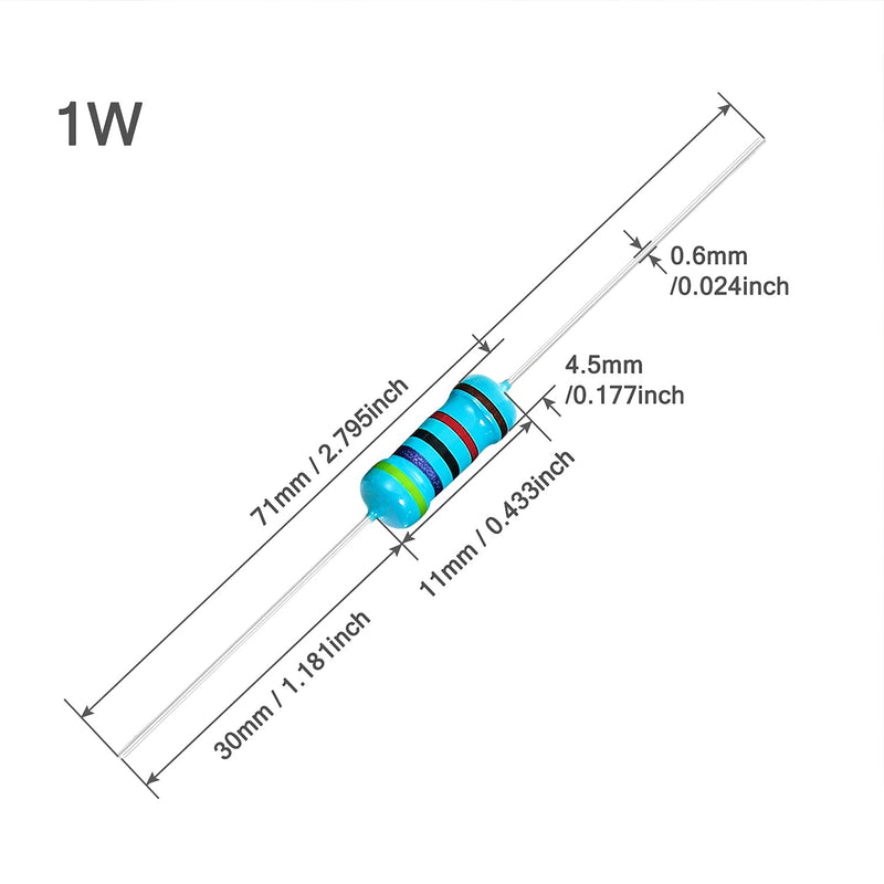 Chanzon 35 Values 1W 0.1R-1MR Ω ohm 175pcs Metal Film Fixed Resistor Kit ±1% Tolerance 0.01 MF Through Hole Resistors Assortment Current Limiting Rohs Certificated