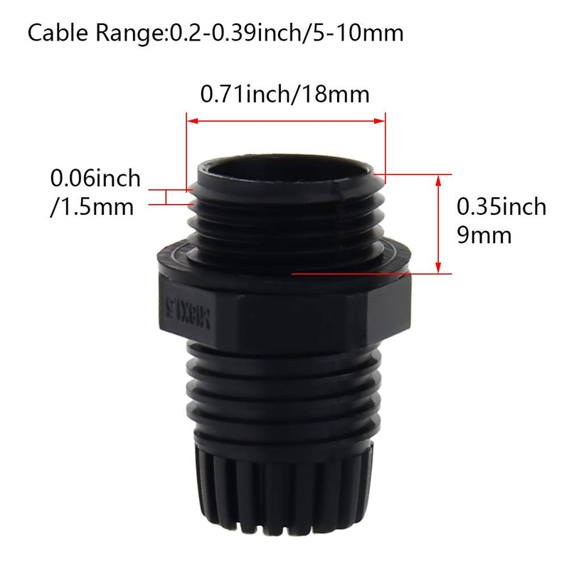 Fielect 20Pcs M18x1.5 Cable Gland Plastic Waterproof Cable Glands Joints Adjustable Connector Black for 5-10mm Dia Cable M18*1.5