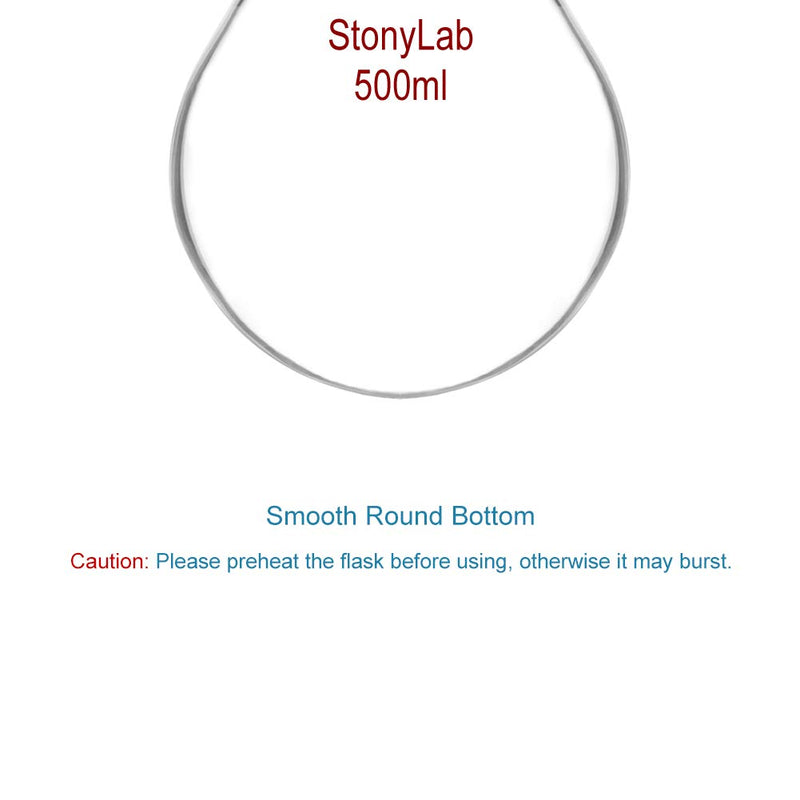 StonyLab Borosilicate Glass 500mL Heavy Wall Single Neck Recovery Flask Rotary Evaporator Flask, with 24/40 Outer Joint - 500mL 500 mL