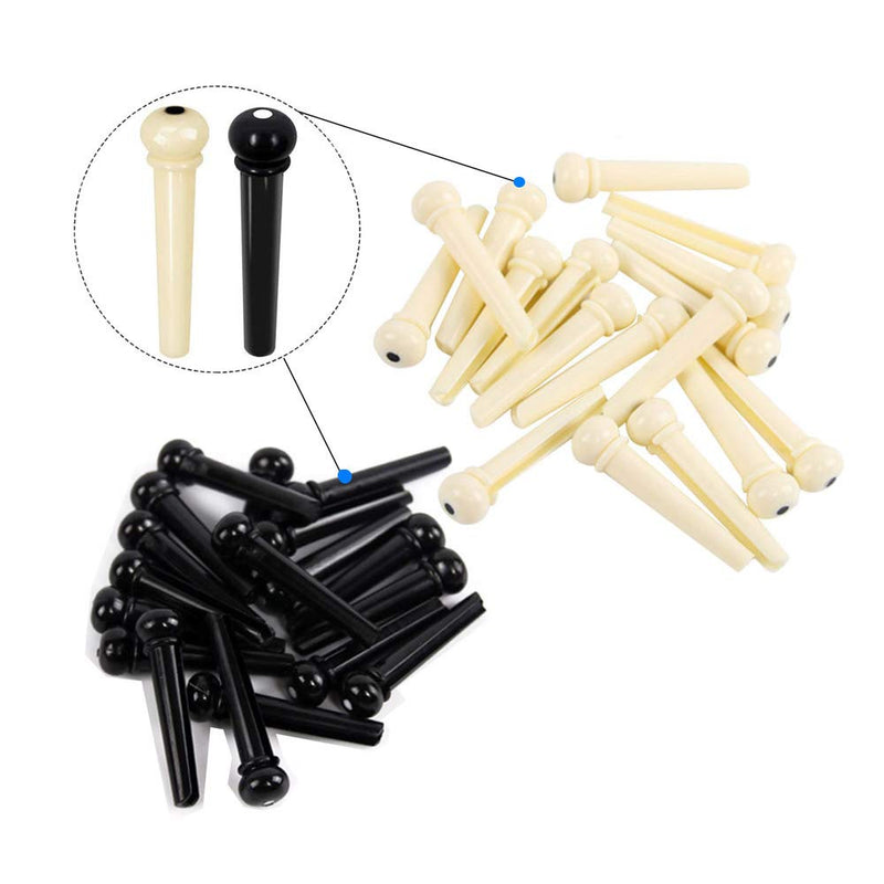 Plastic Guitar Bridge Pins Pack of 24, Acoustic Guitar Pegs for Strings Replacement Accessories,Ivory & Black