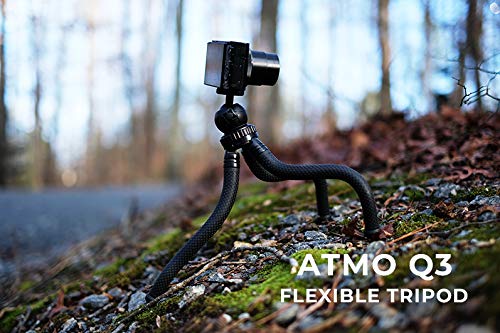 ATMO Q3 Flexible Mini Tripod Waterproof 12-in, Black - Use for Mirrorless, Compact Camera, Action Cam Outdoor, Sports, Vlog, Selfie, Tabletop Tripod - Lightweight, Portable for Travel