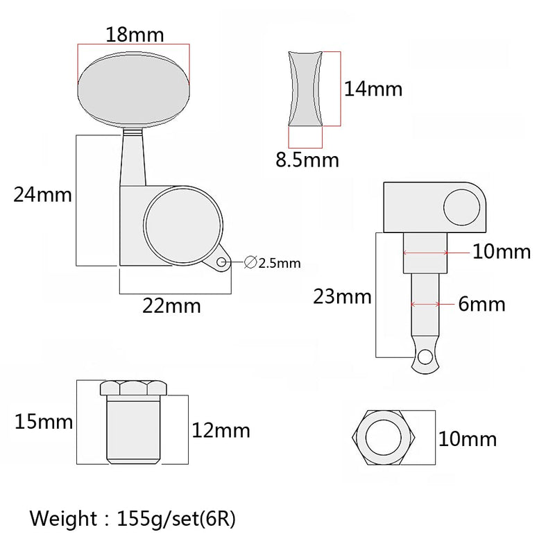 Alnicov Small Oval Concave Button Sealed-Gear String Tuners Tuning Pegs key Machine Heads for Acoustic Electric Guitar Chrome