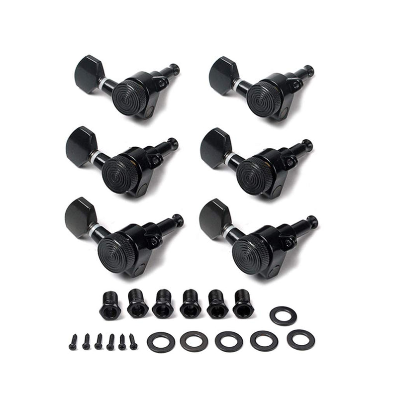 Alnicov 6R Inline Locked String Guitar Tuning Pegs keys Tuners Machine Heads Tuners Keys,Black