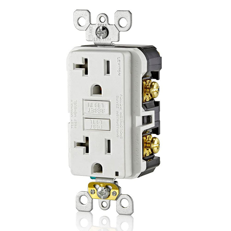 Leviton GFTR2-W Self-Test SmartlockPro Slim GFCI Tamper-Resistant Receptacle with LED Indicator, Wallplate Included, 20-Amp, White