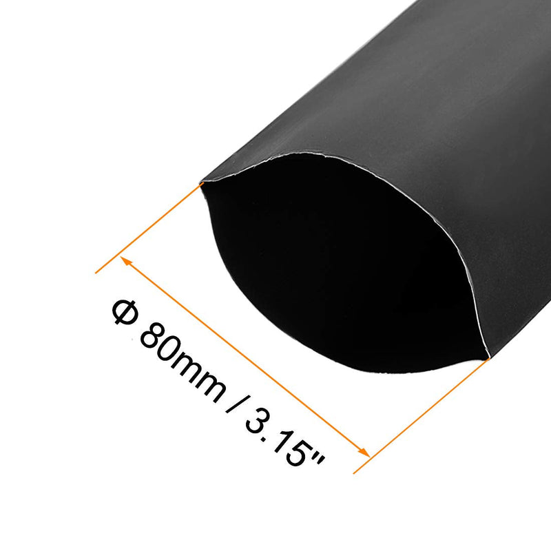 uxcell Heat Shrink Tubing, 80mm Dia 128mm Flat Width 2:1 Ratio Shrinkable Tube Cable Sleeve 1m - Black