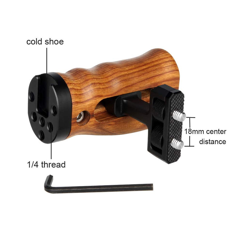 NICEYRIG Wooden Handle with 1/4 Thread, Cold Shoe Applicable for DSLR Camera Cage (Left & Right Side) - 266