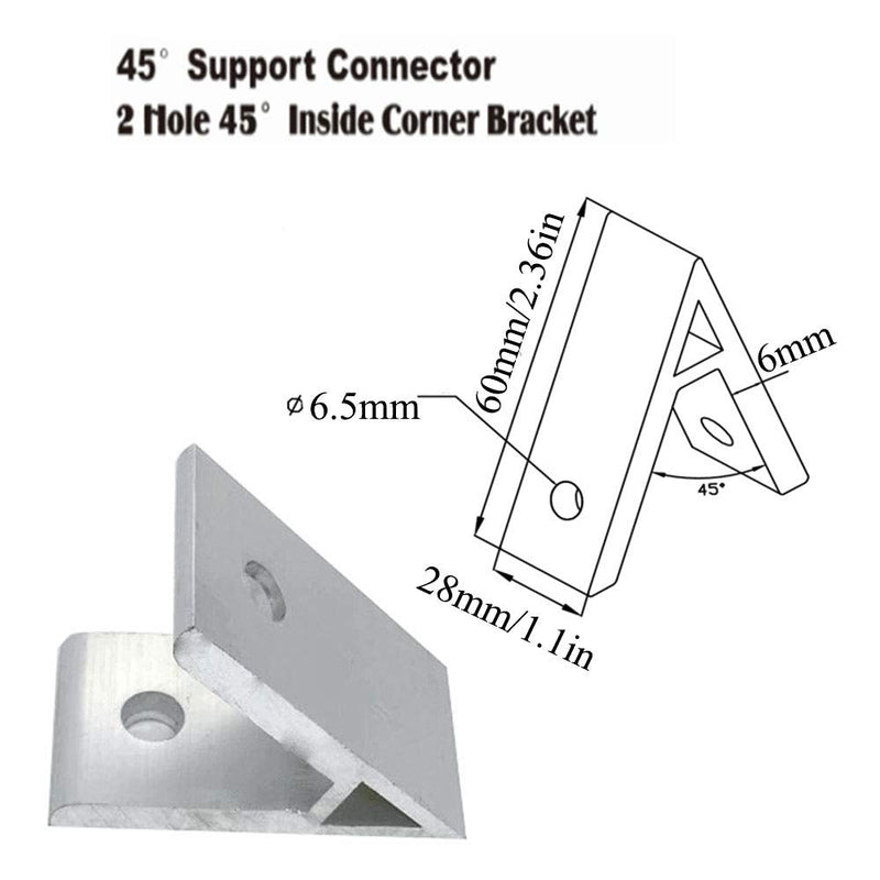PZRT 2pcs 45 Degree Angle 3030 Aluminum Corner Brackets Profile Corner Joint Connectors Corner Braces with Mounting Screws and Nuts 3030 series