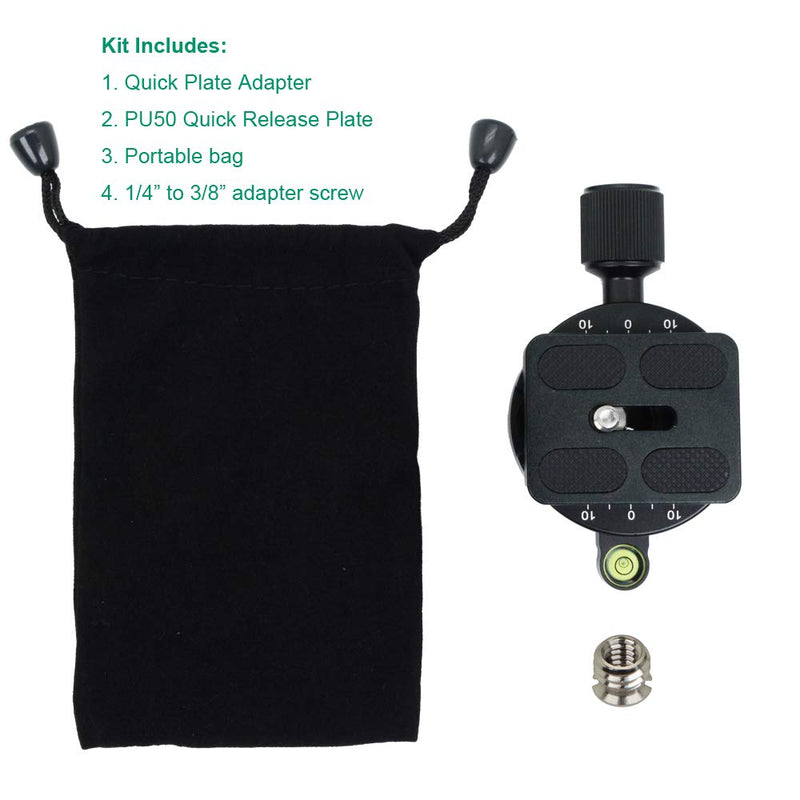 SIOTI Quick Plate Adapter with PU50 Quick Release Plate Compatible with RRS/ARCA Ball Head or Any Tripod Head/Tripod with 1/4" or 3/8" Mount QR Adapter