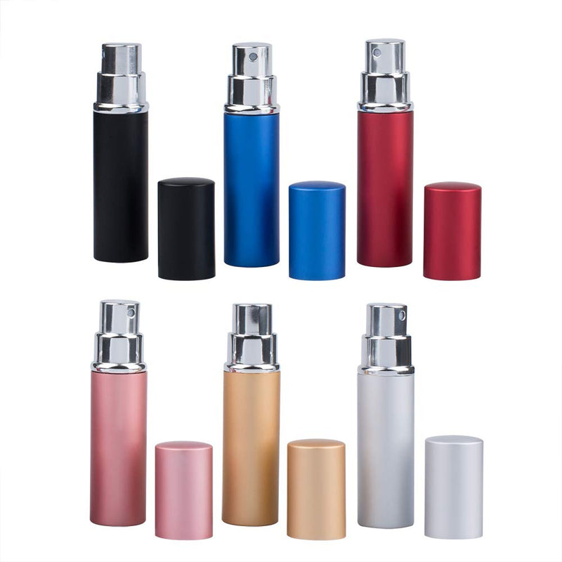 6 Pcs 5ml Portable Mini Refillable Perfume Spray Bottle,Sonku Empty Atomizer Scent Pump Case with 6 Pcs Perfume Refill Pump for Travel Purse and Outdoor Activities-Black,Gold,Silver,Red,Blue,Pink