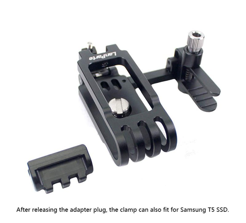 Lanparte SSD T5 Mount E60 SSD Clamp with Cable Clamp Cold Shoe Mount Compatible with Sandisk E60 SSD Samsung T5 SSD