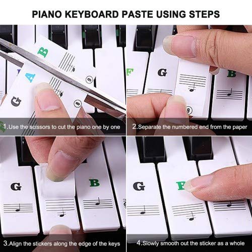 HQDeal Piano Key Stickers for 37/49/54/61/88 keys, Music Piano Keyboard Stickers, Electronic Keyboards Sticker, Piano Key Note Sticker,Transparent Removable Stickers for Kids Beginner child (A)