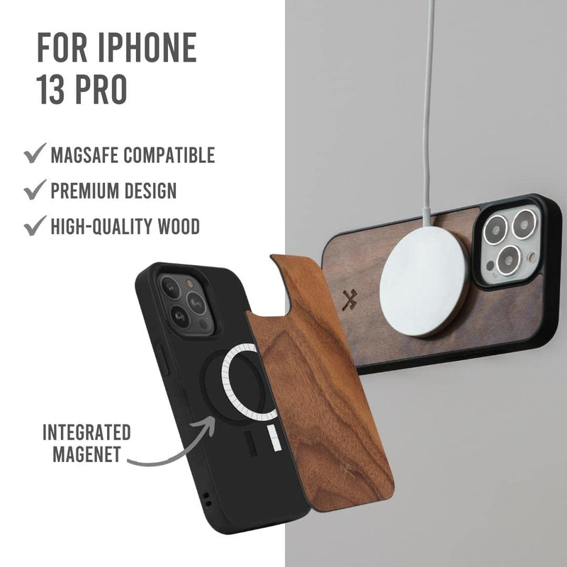 Woodcessories - Magnetic Bumper Case Compatible with iPhone 13 Pro case with Magnet, Made of Wood, Walnut Walnut + Magnet