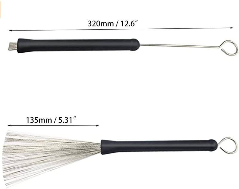 Jiayouy Retractable Drum Brushes Set 1 Pair Drum Wire Brushes and 1 Pair Nylon Brushes set for Cajon Jazz Acoustic Drummer Playing Music Lover