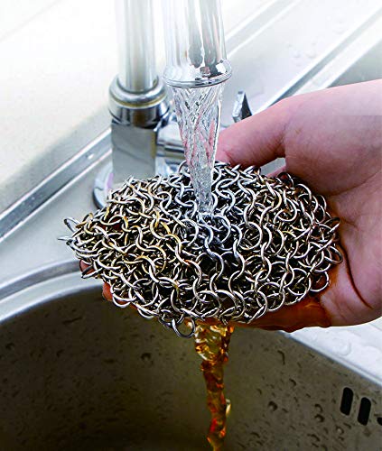 SUJAYU Cast Iron Cleaner, 7 Inch 316L Stainless Steel Chainmail Scrubber for Cast Iron Pan Skillet Dutch Dishes Seasoning Protection Cookware Accessories
