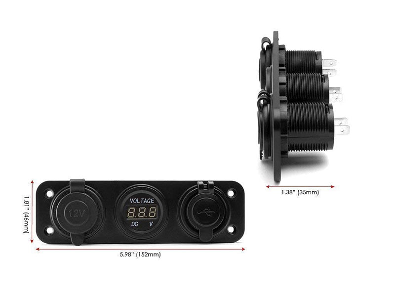 12V Socket with Twin USB Power Supply and Voltmeter Car Van 4X4 Pick Up Truck