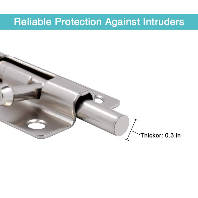 Door Security Slide Latch Lock, 3 inch Barrel Bolt with Solid Heavy Duty Steel to Keep You Safe and Private, Brushed Nickle Finish Door Latch Sliding Lock with 12 Screws (Silver- 2 Pack) Silver- 2 Pack