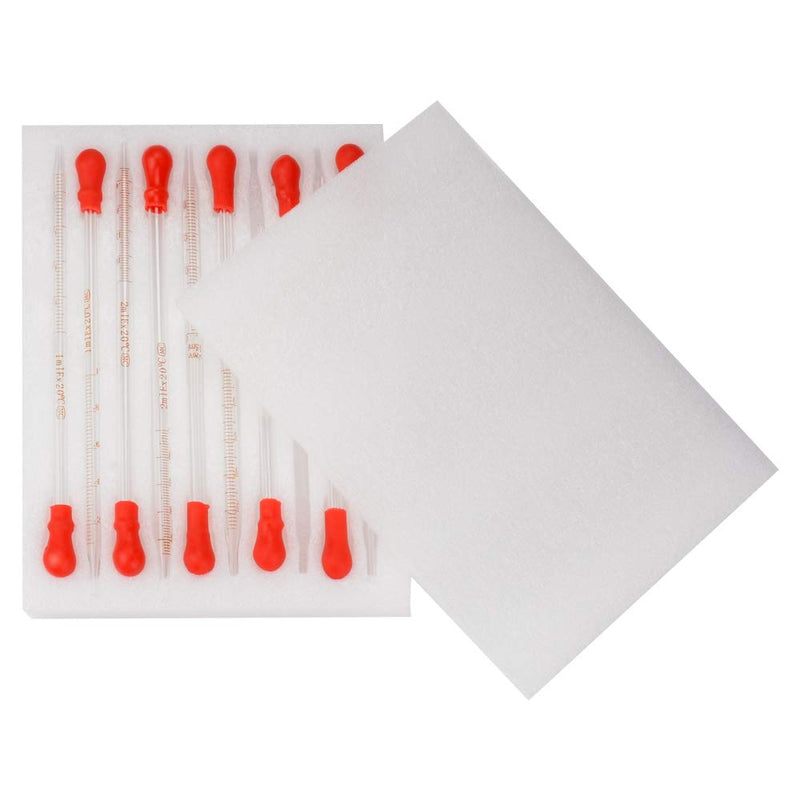 StonyLab Glass Dropper Pipettes Set, Thick Borosilicate Glass Dropping Pipettes Liquid Transfer Set with Red Rubber Caps for Lab, Set of 10 (Graduated 0.5ml, 1ml, 2ml; Non-Graduated 1ml, 3ml)