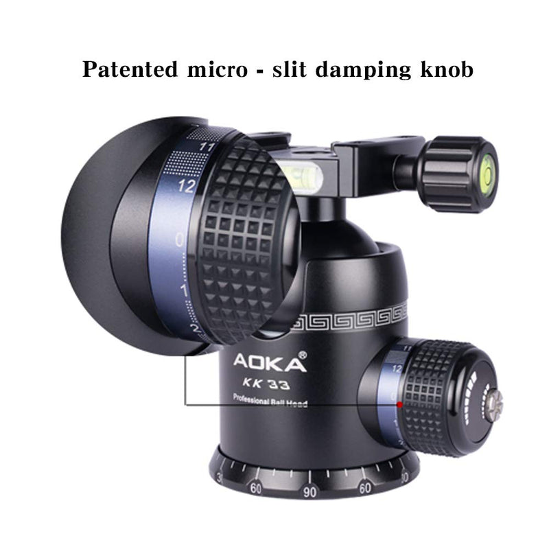 AOKA Professional 360-Degree Rotating Panoramic Ball Head with 1/4-inch Quick Release Plate, Self-Weight 1.08 lbs/0.49 kg, Maximum Load 66 lbs/30 kg, Suitable for Tripods, Monopod, SLR Cameras (KK33) KK33