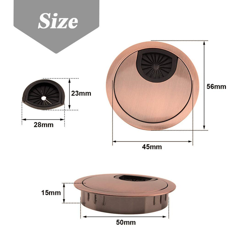 Mesee 4 Pieces Desk Grommet Kit, 50mm Metal Cable Grommet Cap Table Grommets Desk Surface Wire Cord Round Hole Cover for Home & Offive Computer Desktop
