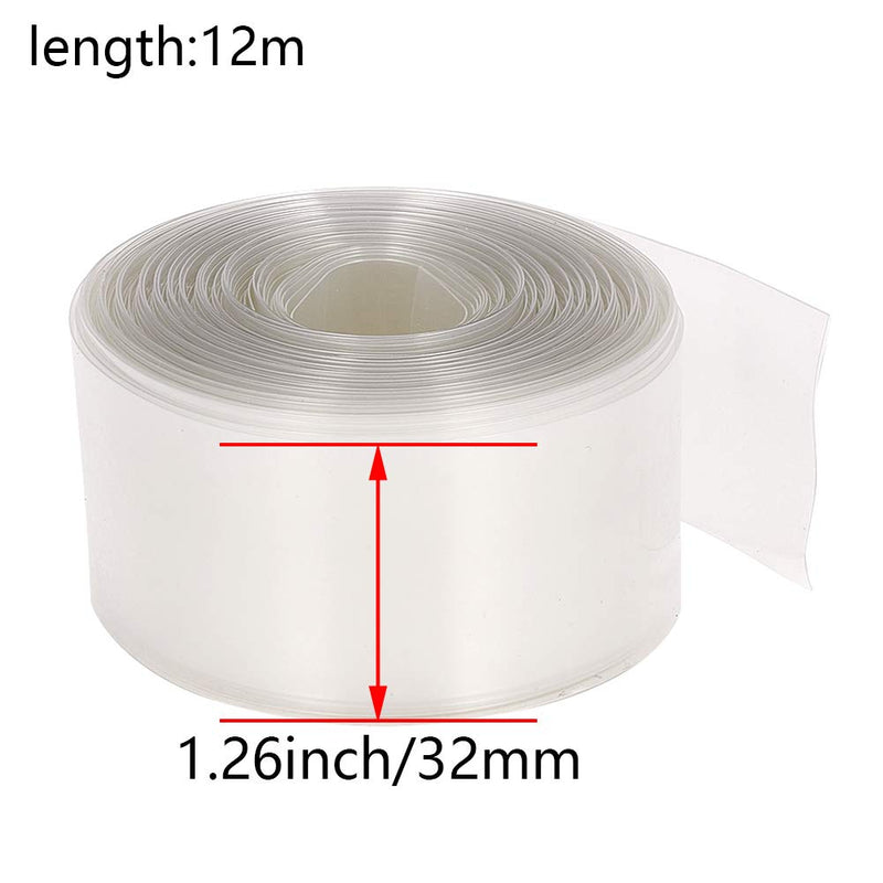 Othmro 1Pcs 39.37Ft Battery Heat Shrink Tubing Kit 1.26inch FW Insulation PVC Heat Shrink Tube Shrink Wrap Tubing Industrial Tubing for 18650 Single Section with Protection Chip Transparent Clear Flattening width:32mm ,length: 12m