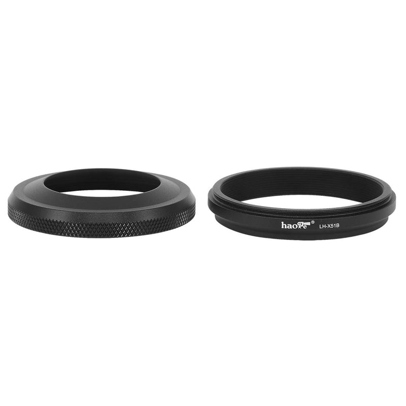 Haoge LH-X51B 2in1 All Metal Ultra-Thin Lens Hood with Adapter Ring Set for Fuji Fujifilm FinePix X100V Camera Accessories Black for X100V