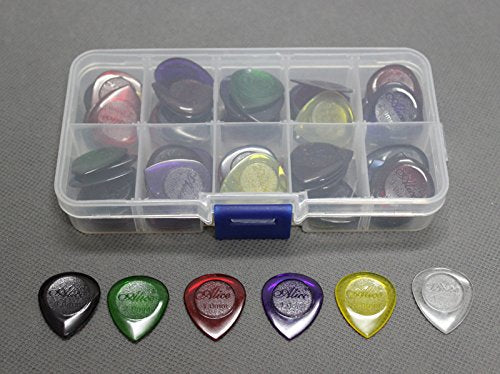 40pcs Alice Small Size Durable Clear Water-drop Jazz Acoustic Electric Guitar Picks Plectra 1.0 2.0 3.0mm + Pick Case
