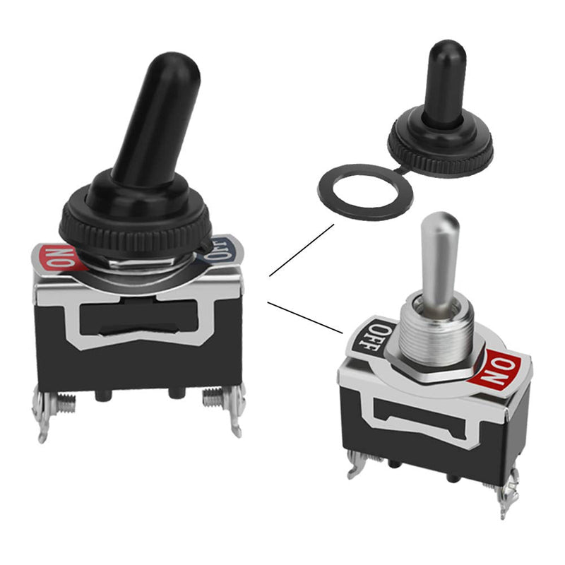 Heavy Duty Rocker Toggle,15A 250V 20A 125V SPST 2 Pin ON/Off Switch Metal Bat Waterproof Boot Cap Cover 6 Pieces Black