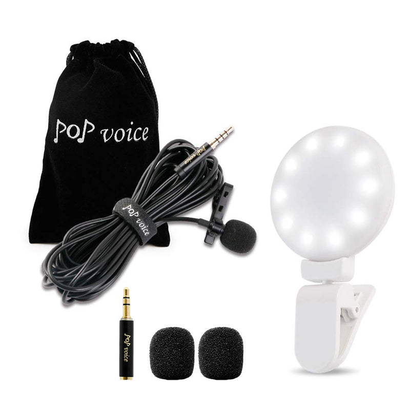 [AUSTRALIA] - PoP voice 16 Feet Lavalier Lapel Microphone Omnidirectional Condenser Mic with Fill Light 