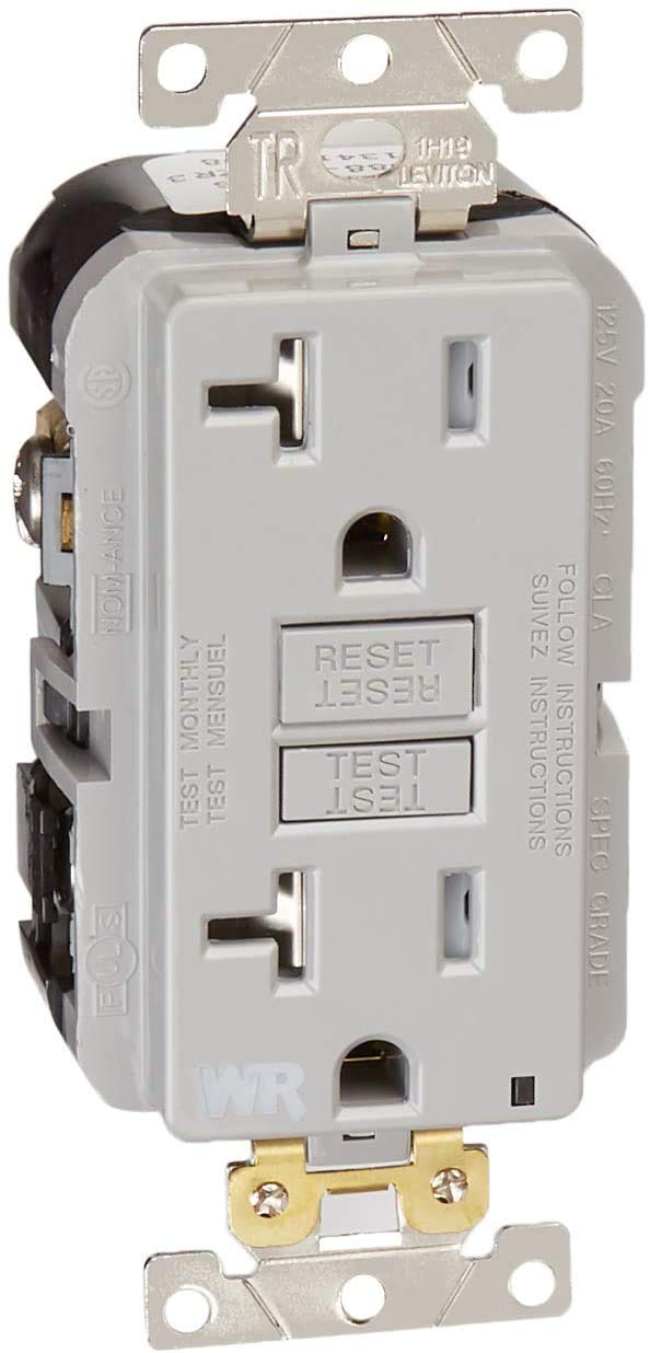 Leviton G5362-WTG 20A-125V Extra-Heavy Duty Industrial Grade Weather/Tamper-Resistant Duplex Self-Test GFCI Receptacle, Gray, 20-Amp