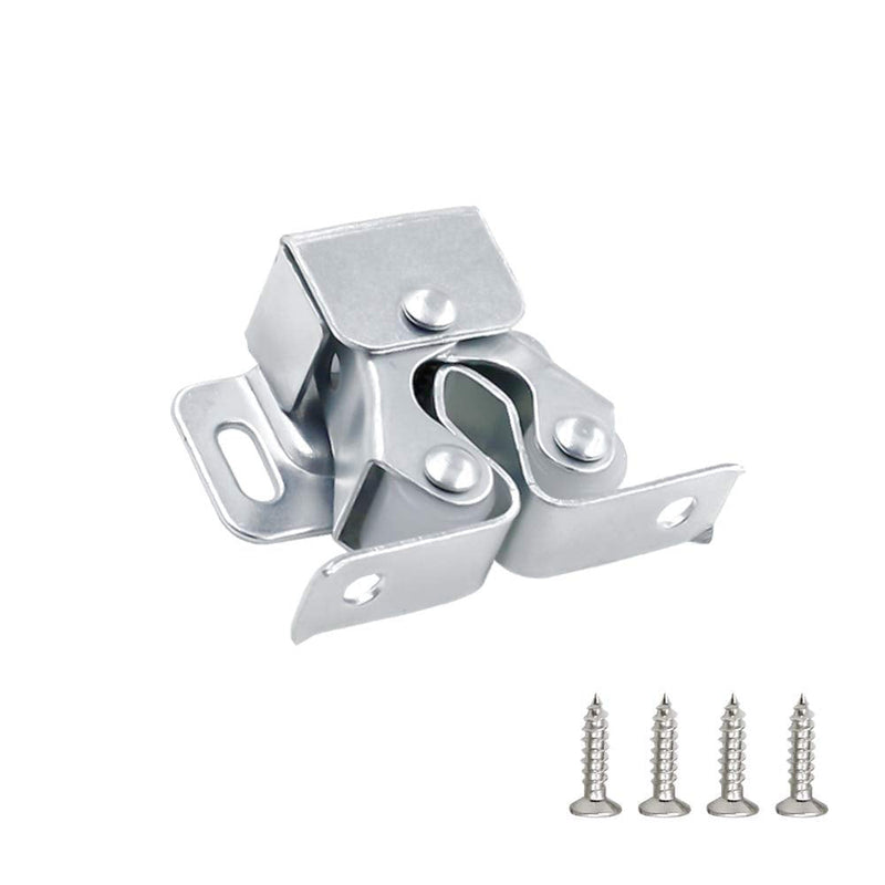 Luomorgo 10 Pack Double Roller Catch Cabinet Latches with Spear Strike for Cupboard Closet Door, Silver 10 Pieces