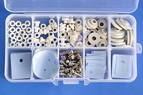 Electronics-Salon Silicon Insulator Bushing Screw and Nut Assortment Kit, Insulator TO-220 TO-247 TO-3P to-3, Bushing TO-220 TO-220D to-3 TO-3C TO-3E, Screw M3x8mm M3x12mm, Nut M3.