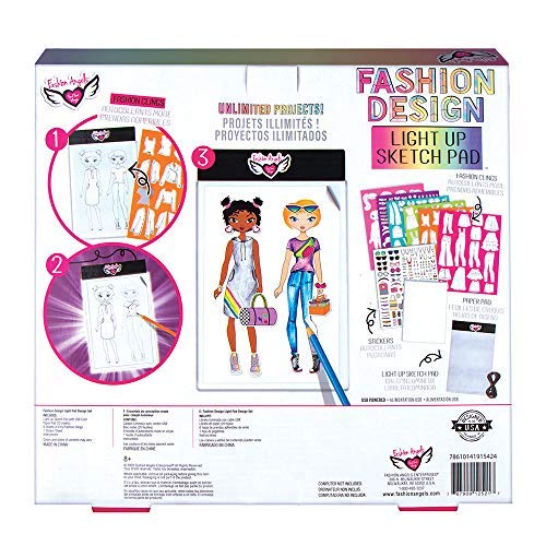 Fashion Angels Fashion Design Light Pad Sketch Set 12521 Light Up Tracing Pad, Includes USB, Ultra Thin Tablet,multi