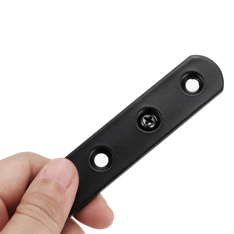 Sumnacon 4 Inch Stainless Steel Flat Plate - Heavy Duty Mending Plate Straight Corner Brace Brackets Connector Furniture Repair Fixing Joint with Screws, Black