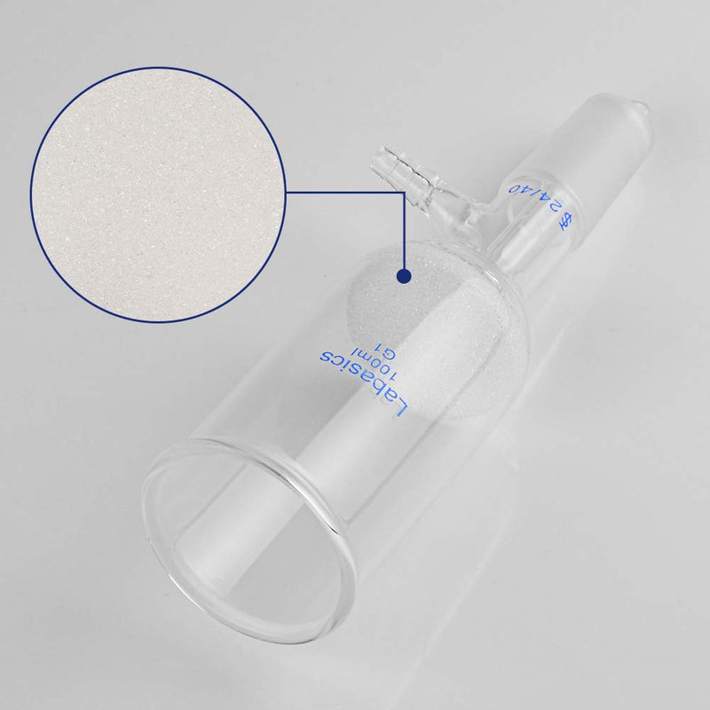 Labasics Borosilicate Glass Buchner Filtering Funnel with Coarse Frit (G1), 46mm Inner Diameter, 80mm Depth, with 24/40 Standard Taper Inner Joint and Vacuum Serrated Tubulation (100ml) 100 ml