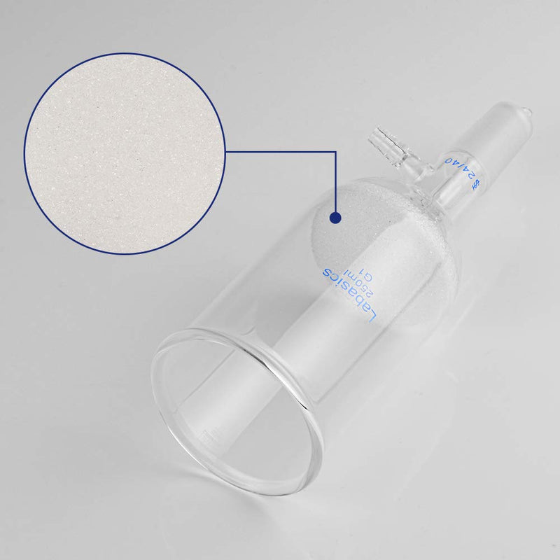 Labasics Borosilicate Glass Buchner Filtering Funnel with Coarse Frit (G1), 65mm Inner Diameter, 100mm Depth, with 24/40 Standard Taper Inner Joint and Vacuum Serrated Tubulation (250ml) 250 ml