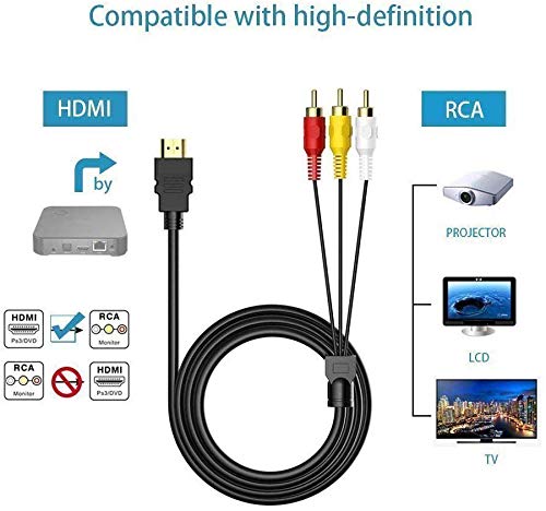 HDMI to RCA Cable,1080P HDMI Male to 3rca Video Audio AV Composite Male M/M Connector Adapter Cable Cord Transmitter(NO Signal Conversion Function), One-Way Transmission from HDMI to RCA for TV HDTV