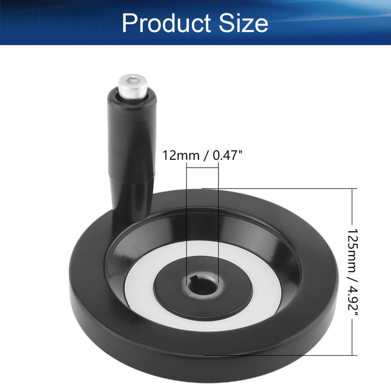 Bettomshin 4.92inch Anti-Slip Lathe Back Ripple Handwheel Black Bakelite w Revolving Handle， Center Hole Diameter 12mm/0.47inch for Milling Machine Lathes Grinders Black