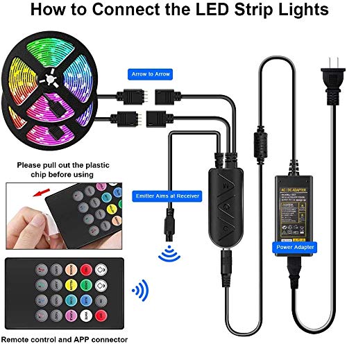 [AUSTRALIA] - 50Ft Smart Led Strip Lights with Music Sync, 5050 450LEDs RGB Strip Lights with Remote Controller, Sensitive Built-in Mic, App Controlled LED Lights Tape Lights for Home, Ceiling, Bedroom 50FT 