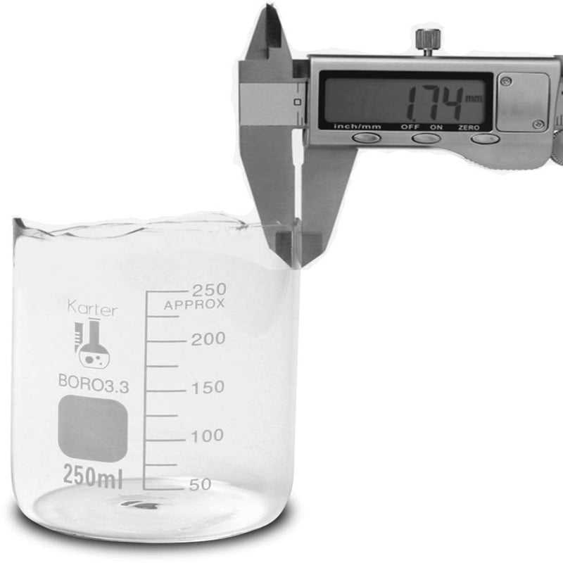 Karter Scientific 214T2, 3.3 Boro, Griffin Low Form, Glass Beaker Set - 3 Sizes - 50ml, 100ml, 250ml 50 / 100 / 250mL STANDARD