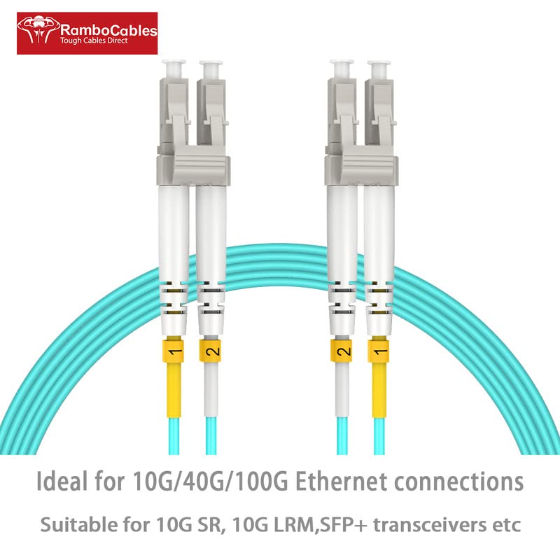 RamboCables 15m(49ft) OM3 LC LC Fiber Patch Cables MMF Multimode, Options 0.2m~122m, LC to LC Fiber Optic Patch Cords Duplex, 50/125μm 10G LSZH 49ft/15m LC-LC