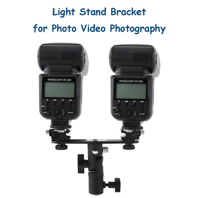 Diyeeni Camera Flash Brackets, Speedlight Mount Dual Hot Shoe Speedlight Stand, 1/4" to 3/8'' Umbrella Holder Light Stand Bracket for Photo Video Photography